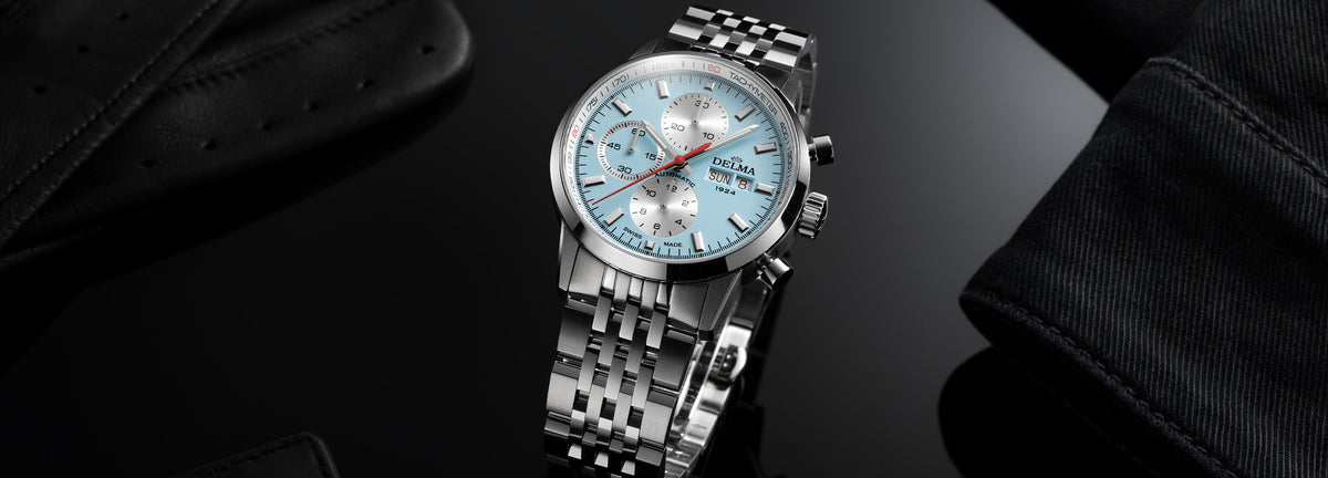 DELMA Continental Automatic watch stainless steel with blue dial in context