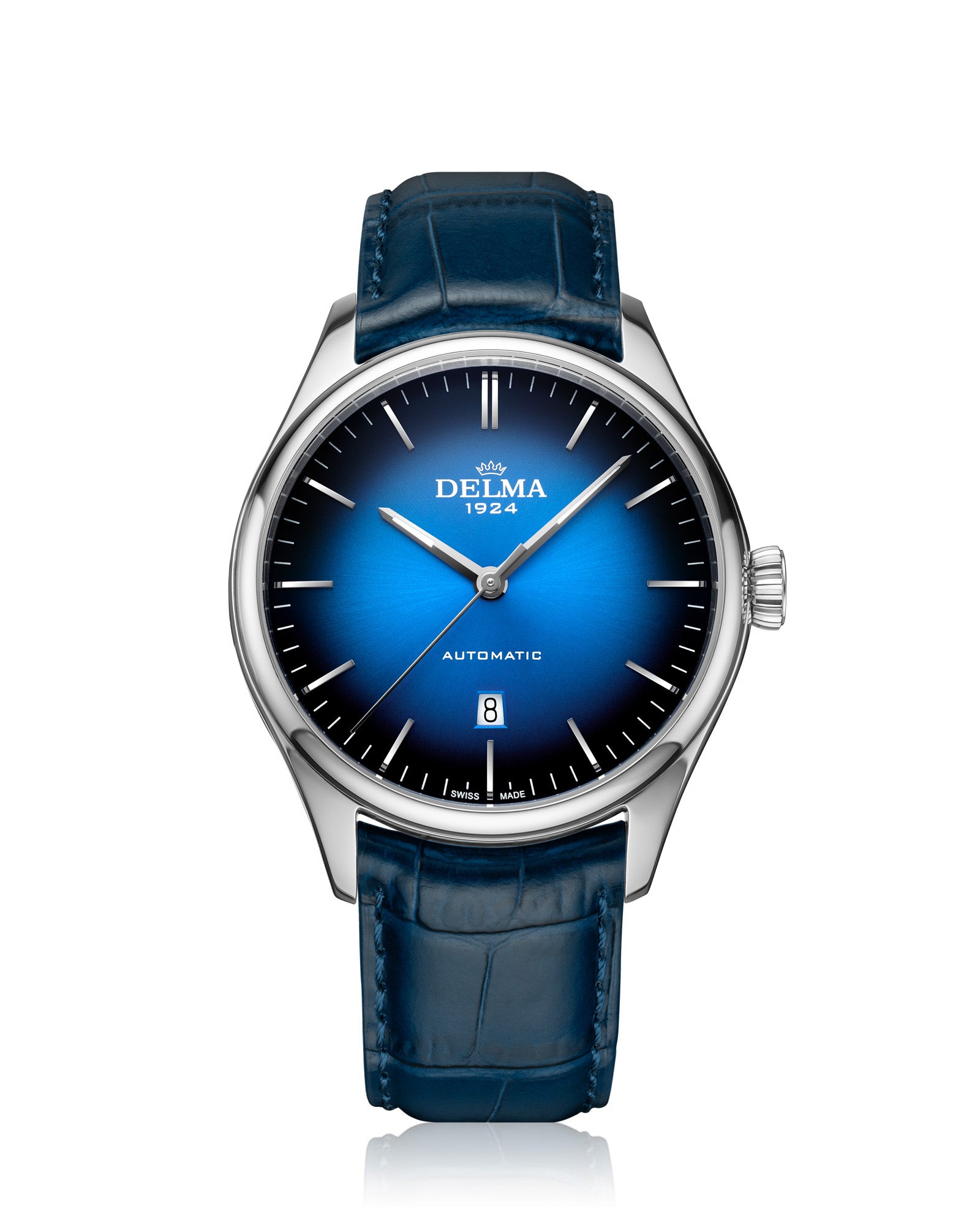 DELMA Heritage Automatic stainless steel watch with blue fumé dial and blue leather strap