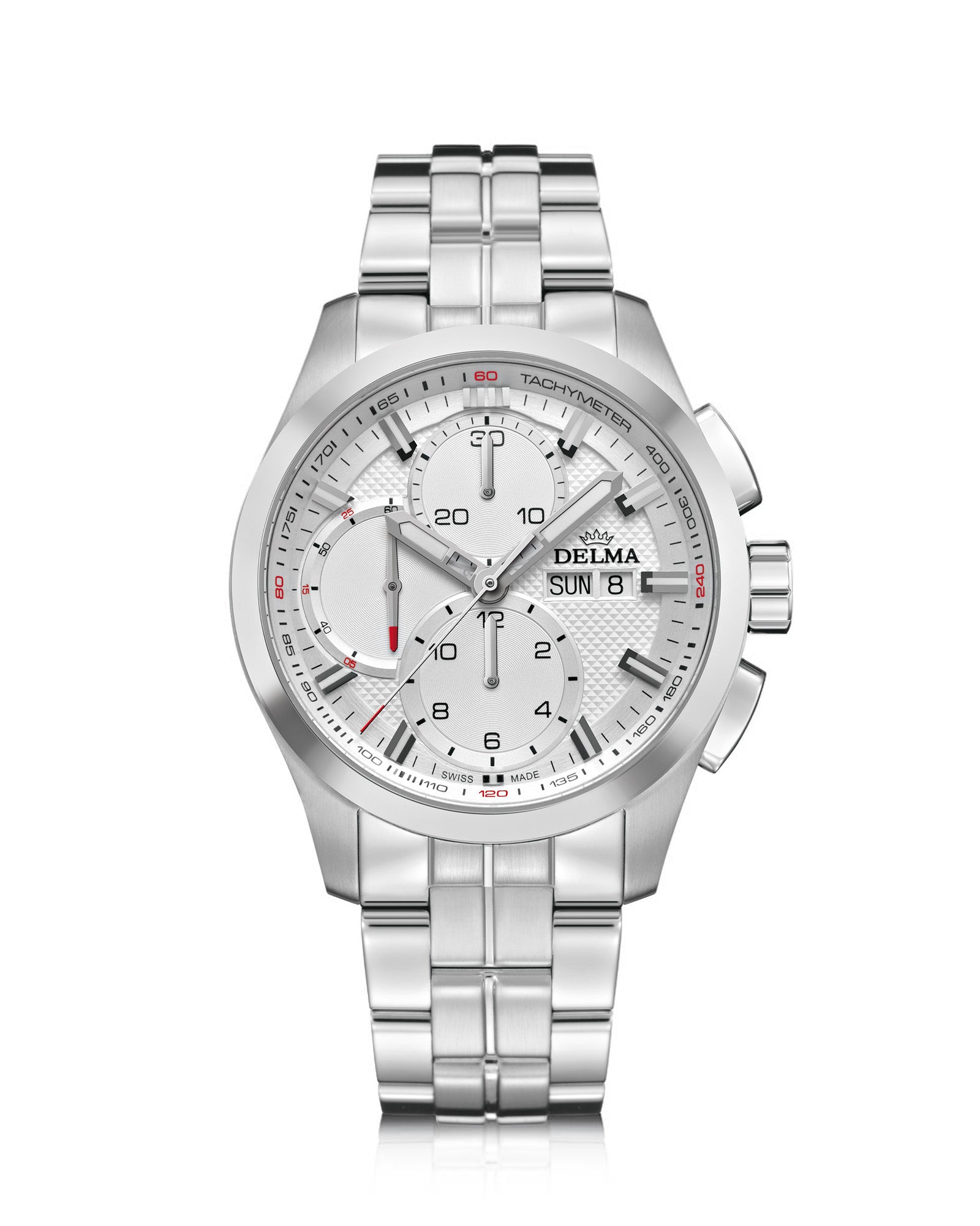 DELMA Klondike Chronotec stainless steel watch with white dial