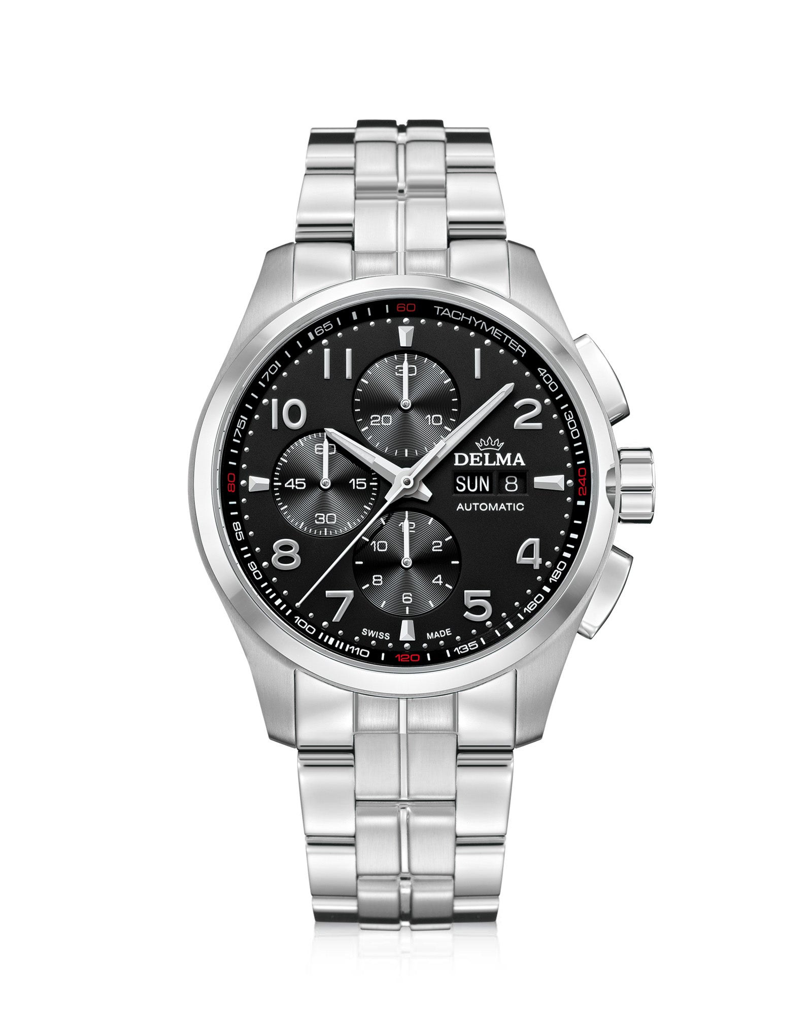 DELMA Klondike Classic stainless steel watch with black dial 