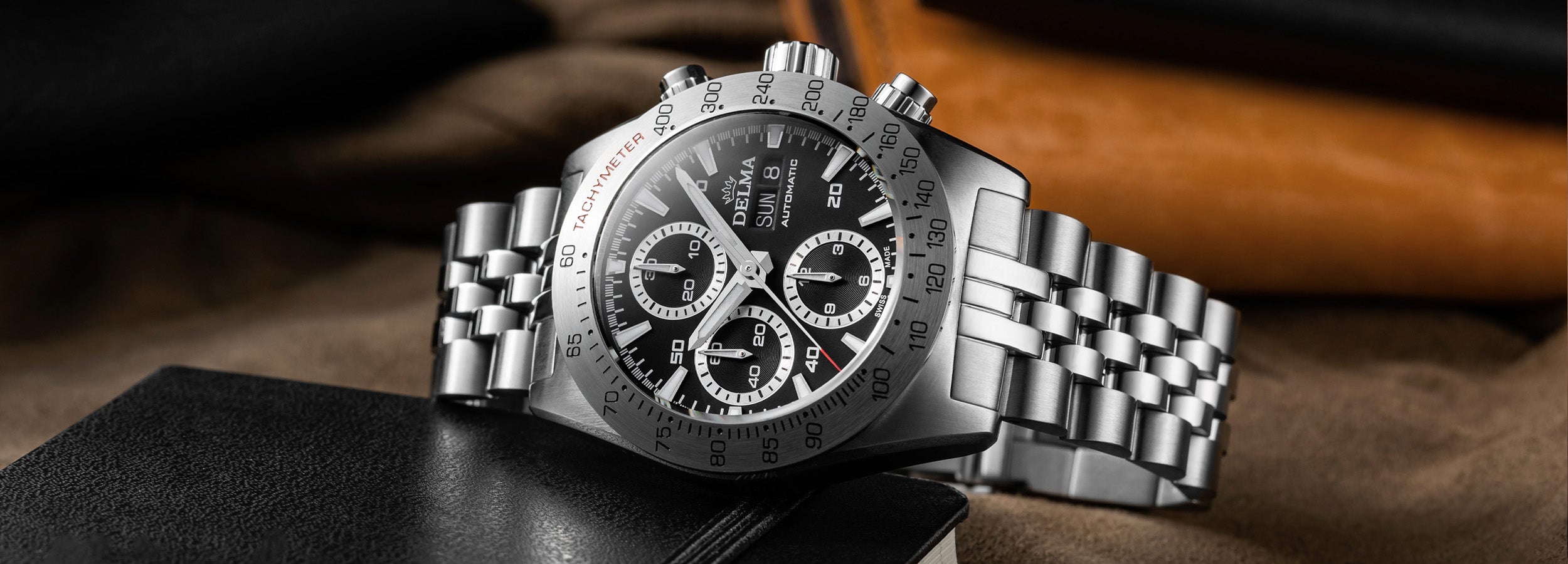 DELMA Montego stainless steel watch with black dial in context