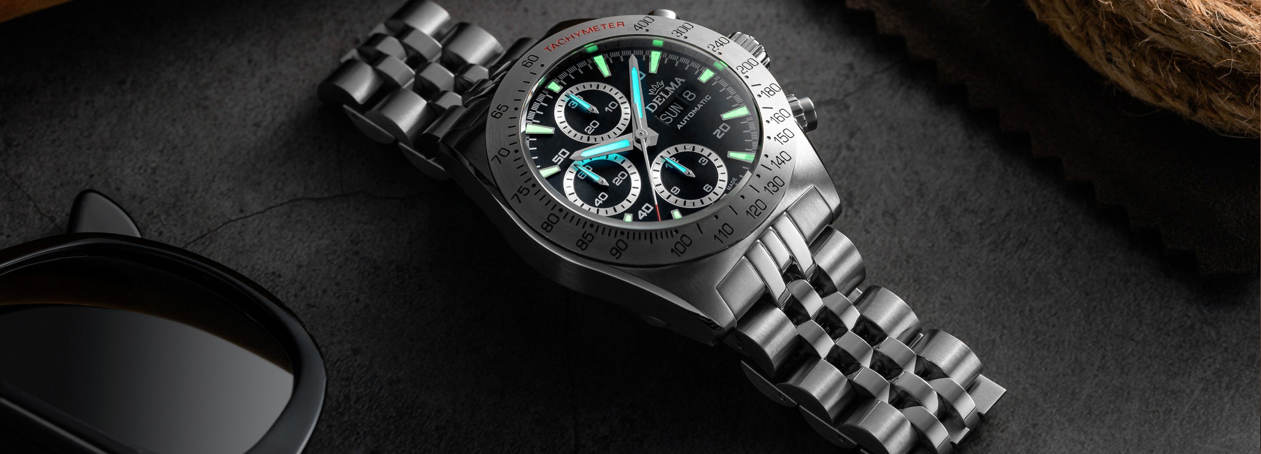 DELMA Montego stainless steel watch with black dial lume