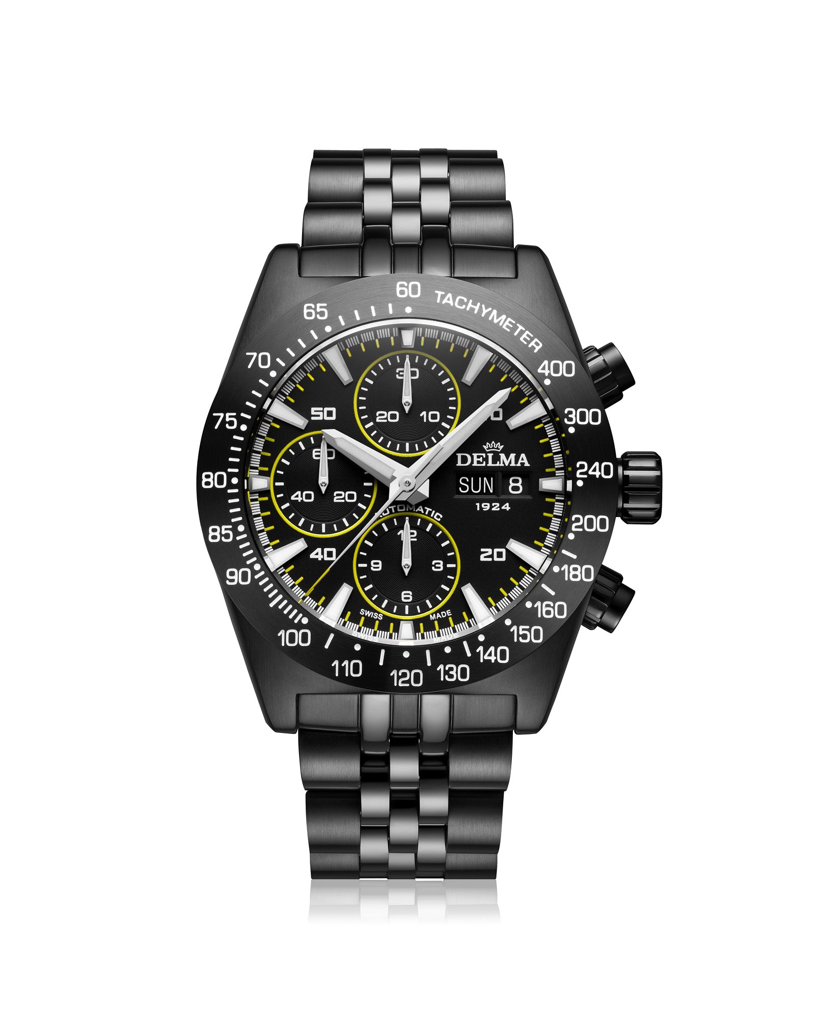 DELMA Montego Black Edition black DLC stainless steel black dial with yellow accents