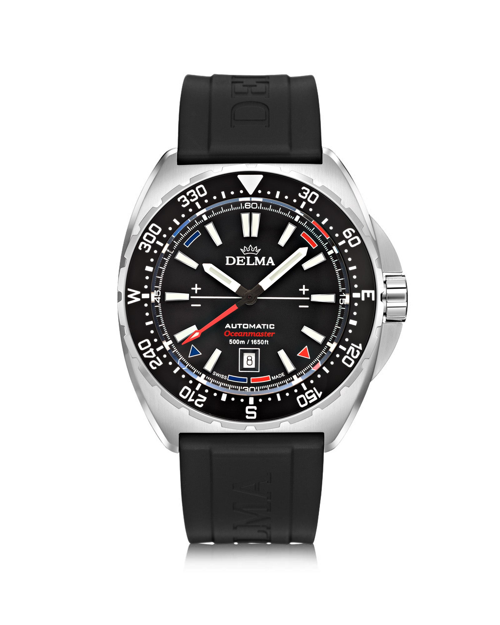 DELMA Oceanmaster Automatic stainless steel watch with black dial, black bezel and black rubber 