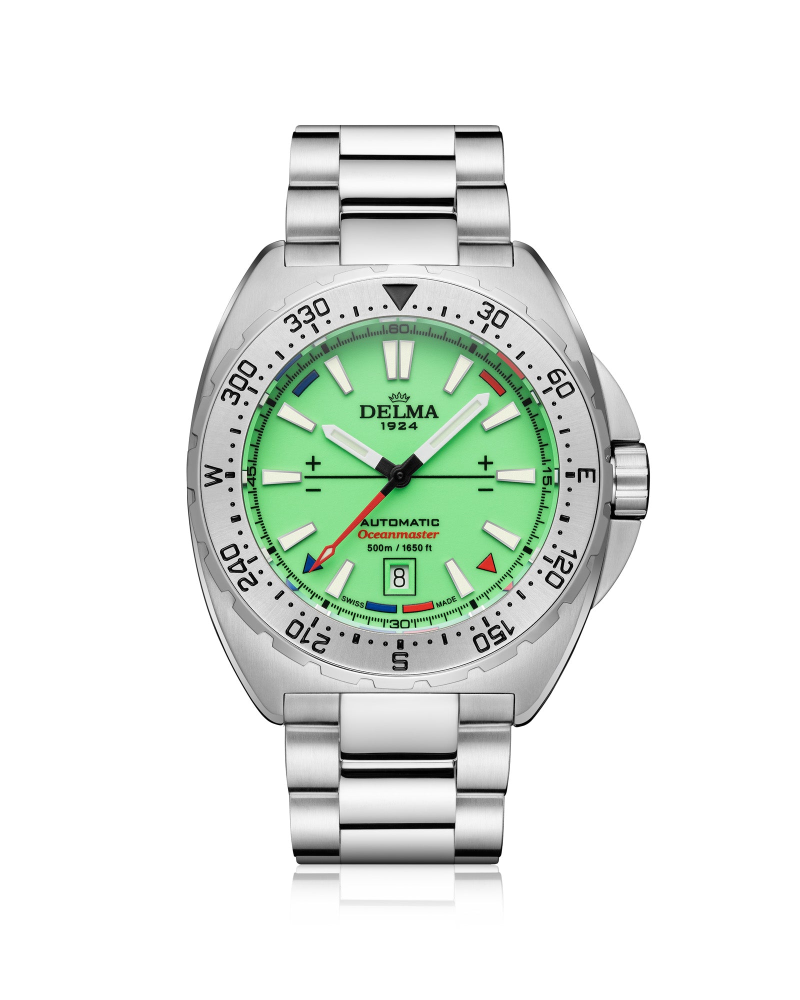 DELMA Oceanmaster Lume stainless steel watch with green luminous dial 