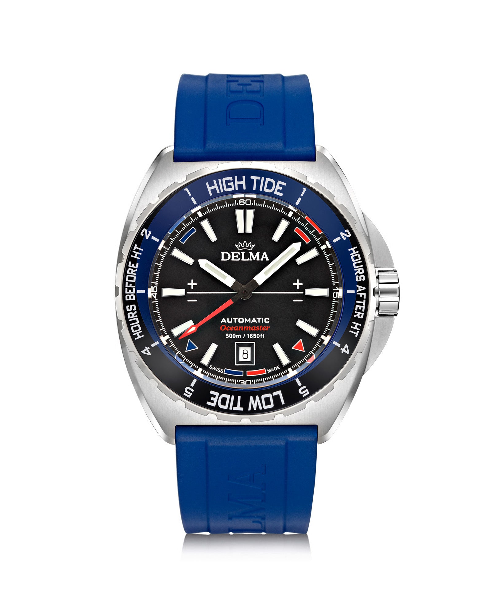 DELMA Oceanmaster Tide Automatic stainless steel watch with blue rubber strap
