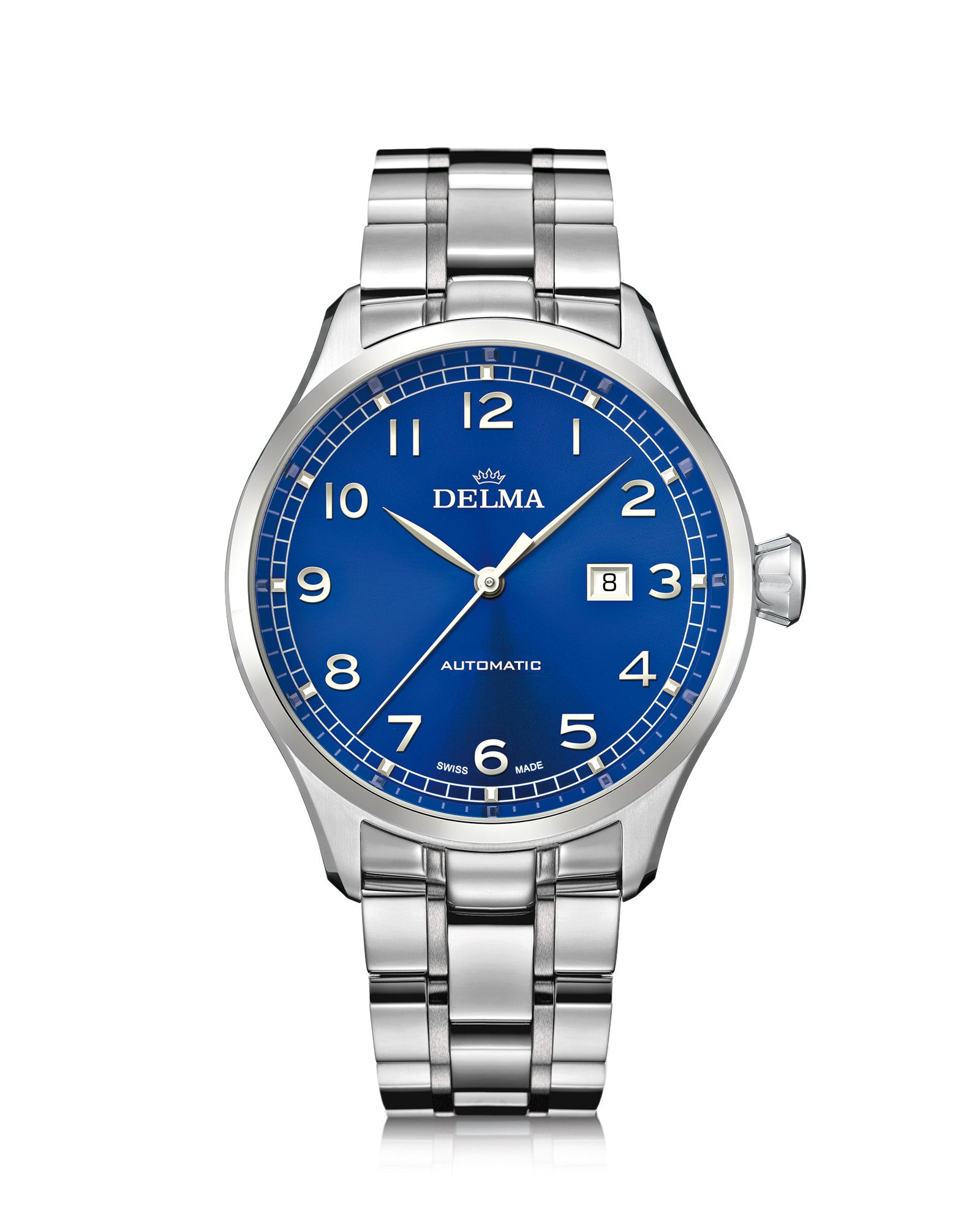 DELMA Pioneer stainless steel watch with blue dial