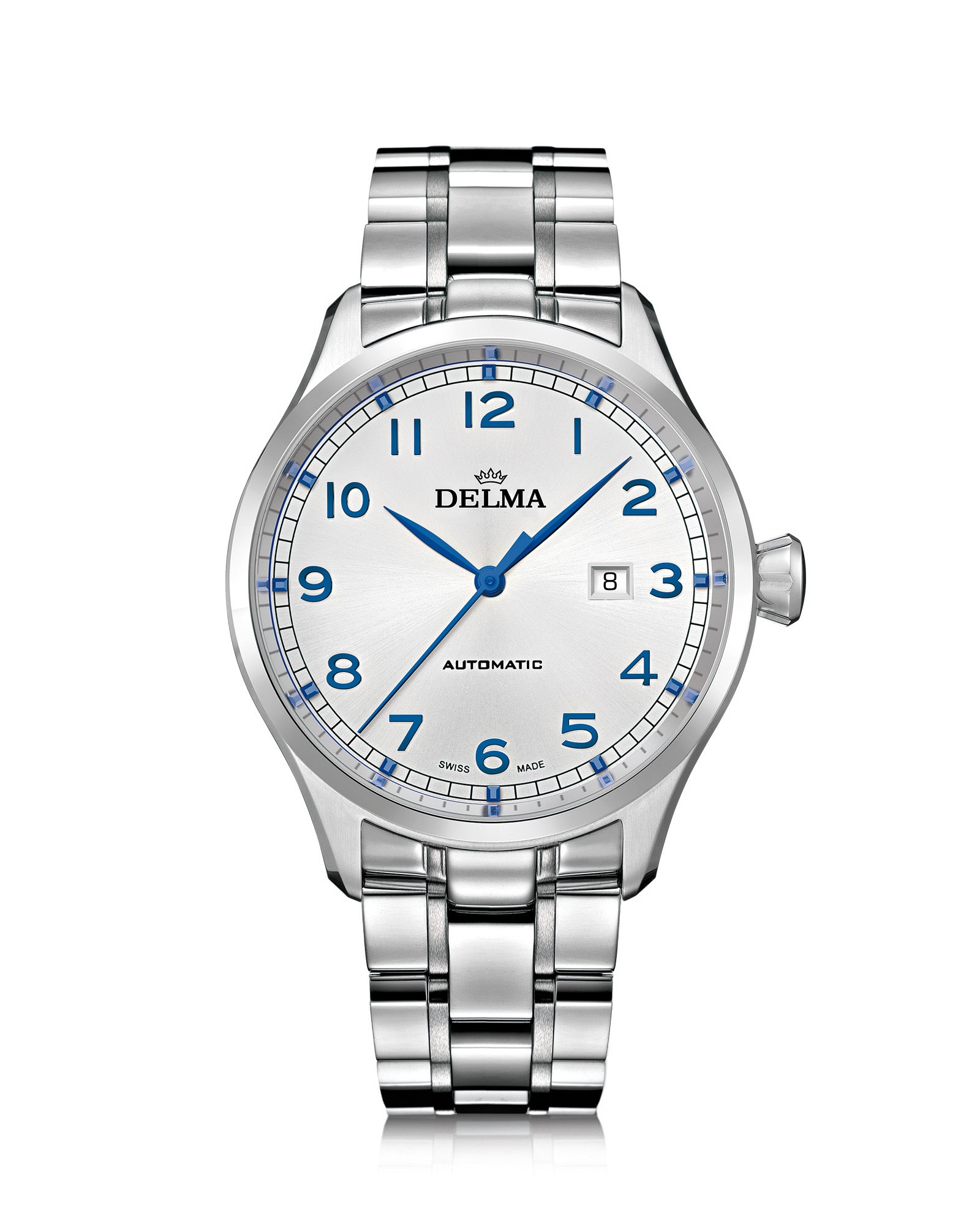 DELMA Pioneer stainless steel watch with silver dial