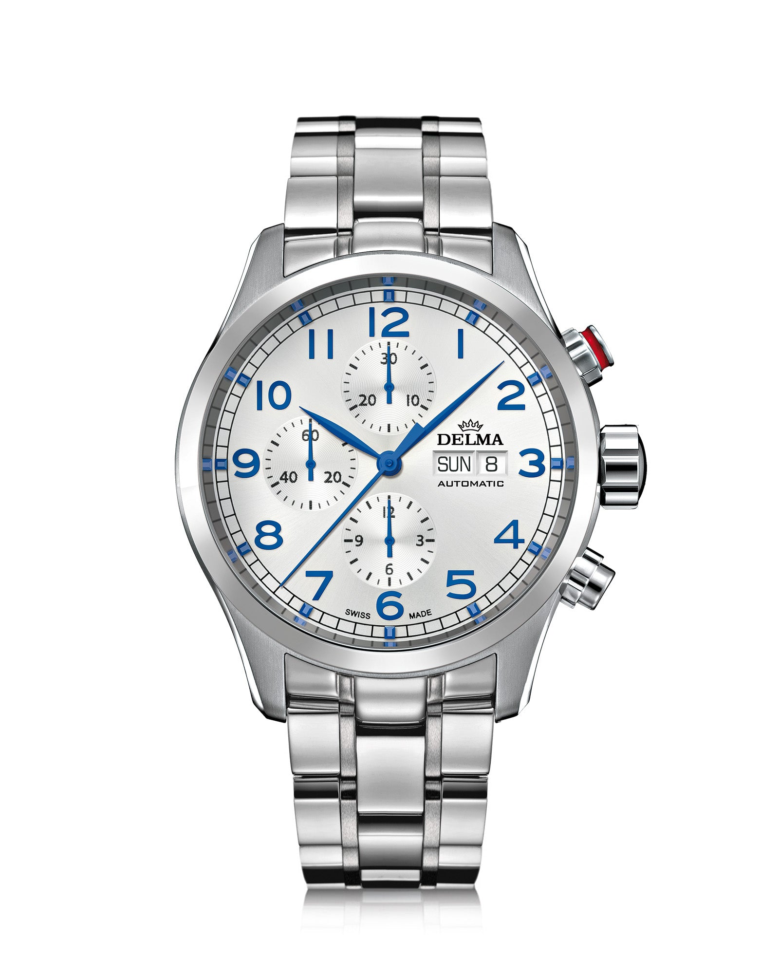 DELMA Pioneer Chronograph stainless steel watch with silver dial