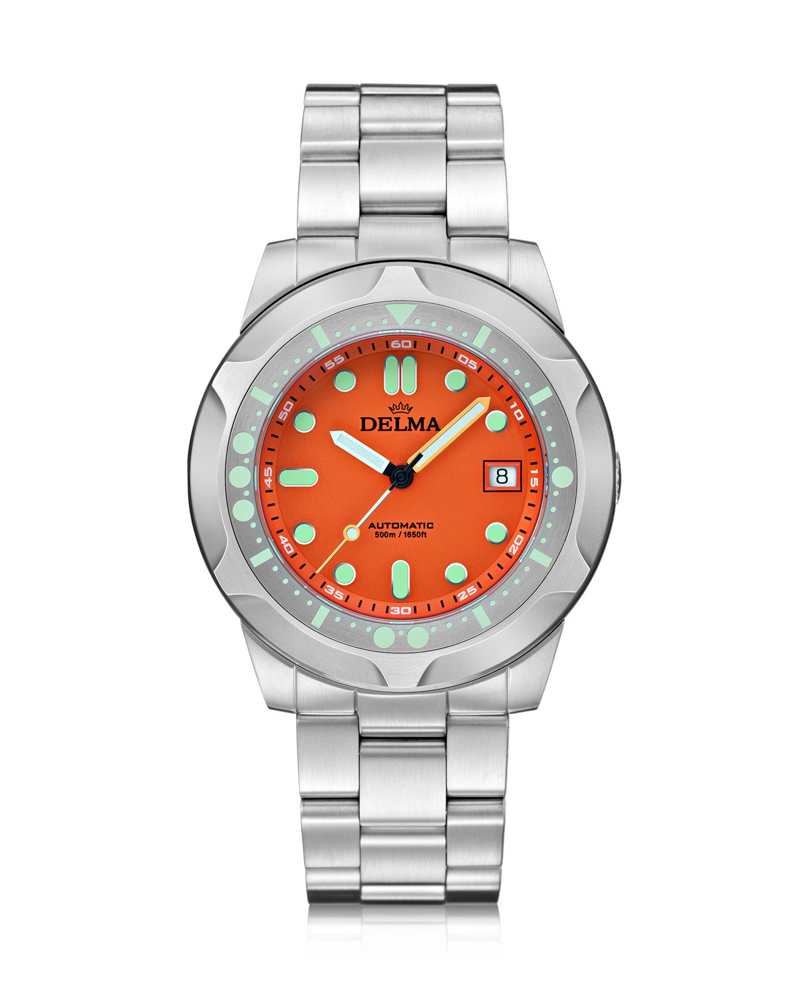DELMA Quattro stainless steel watch with orange dial