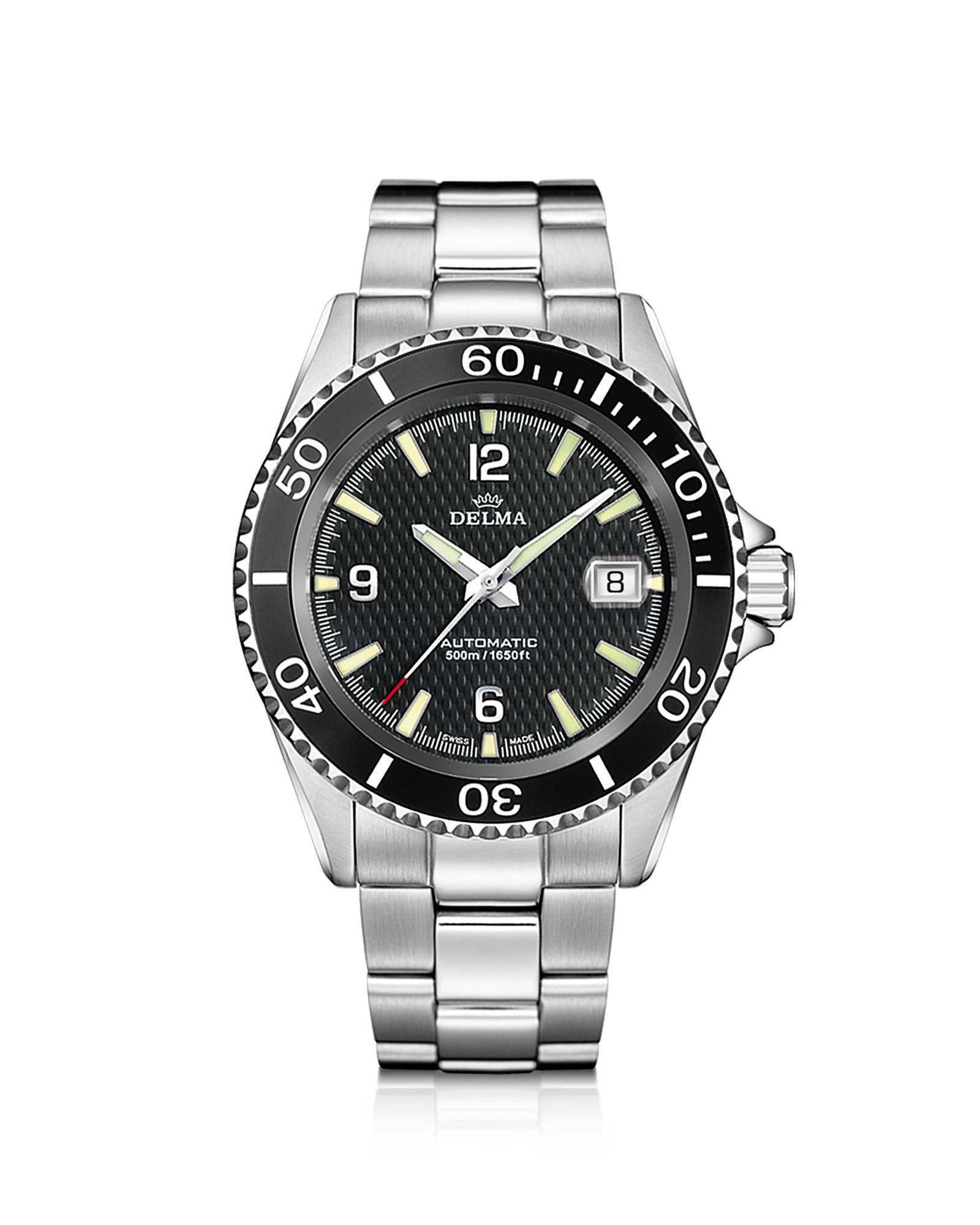 DELMA Santiago Automatic stainless steel watch with black dial and black bezel
