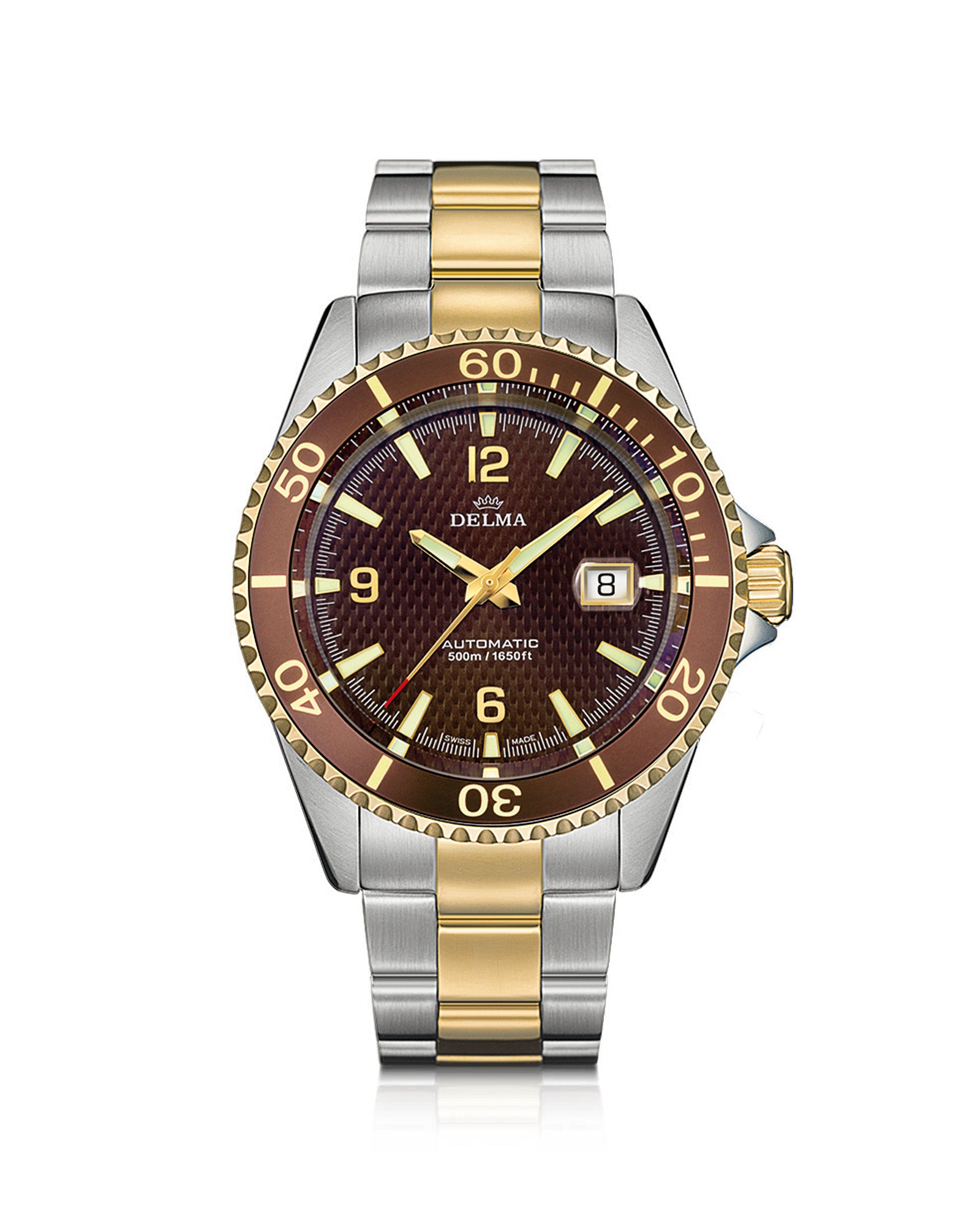 DELMA Santiago Automatic two tone stainless steel and yellow gold PVD watch with brown dial and brown bezel