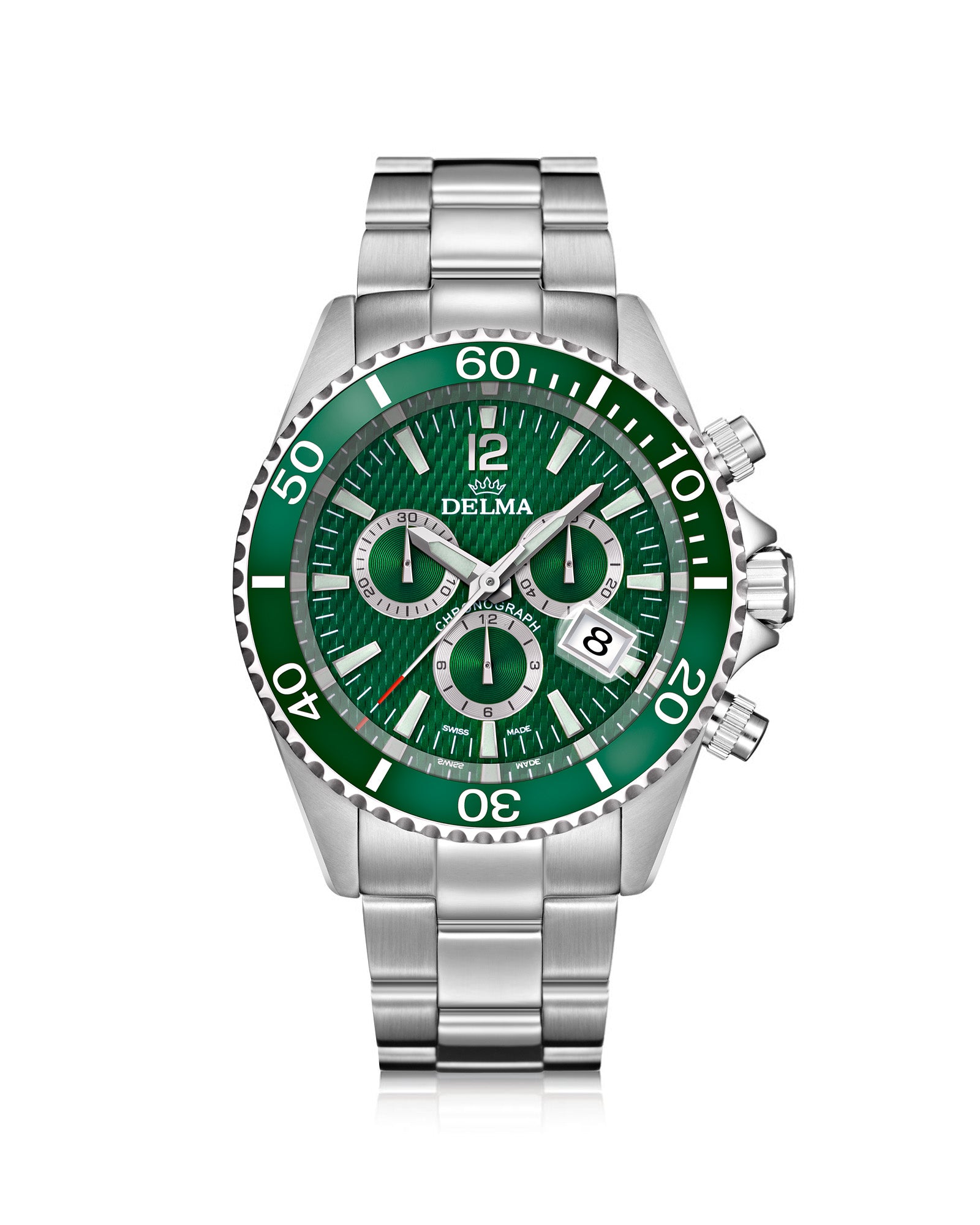 DELMA Santiago Chronograph stainless steel watch with green dial and green bezel