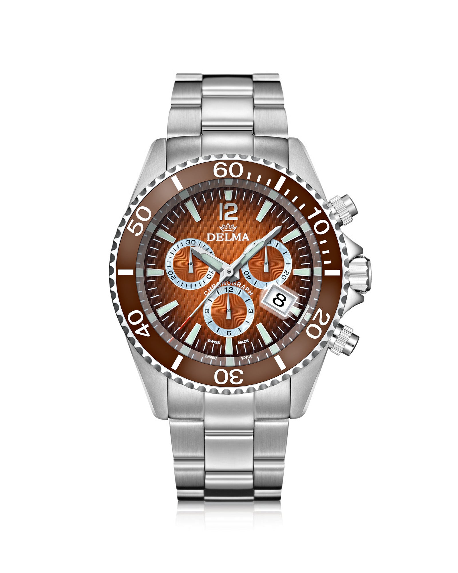 DELMA Santiago Chronograph stainless steel watch with brown dial and brown bezel