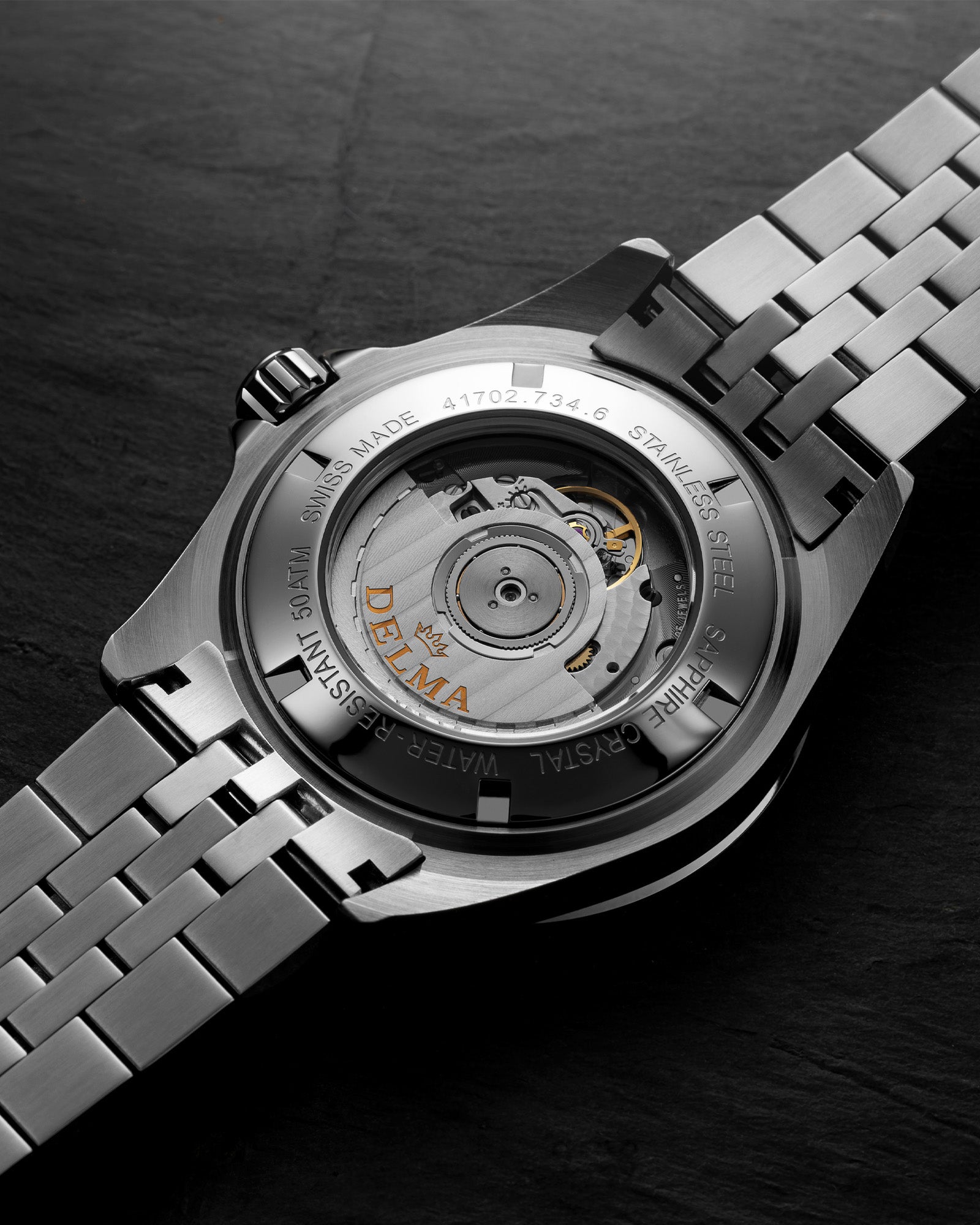DELMA Santiago GMT Meridian Automatic stainless steel watch case back