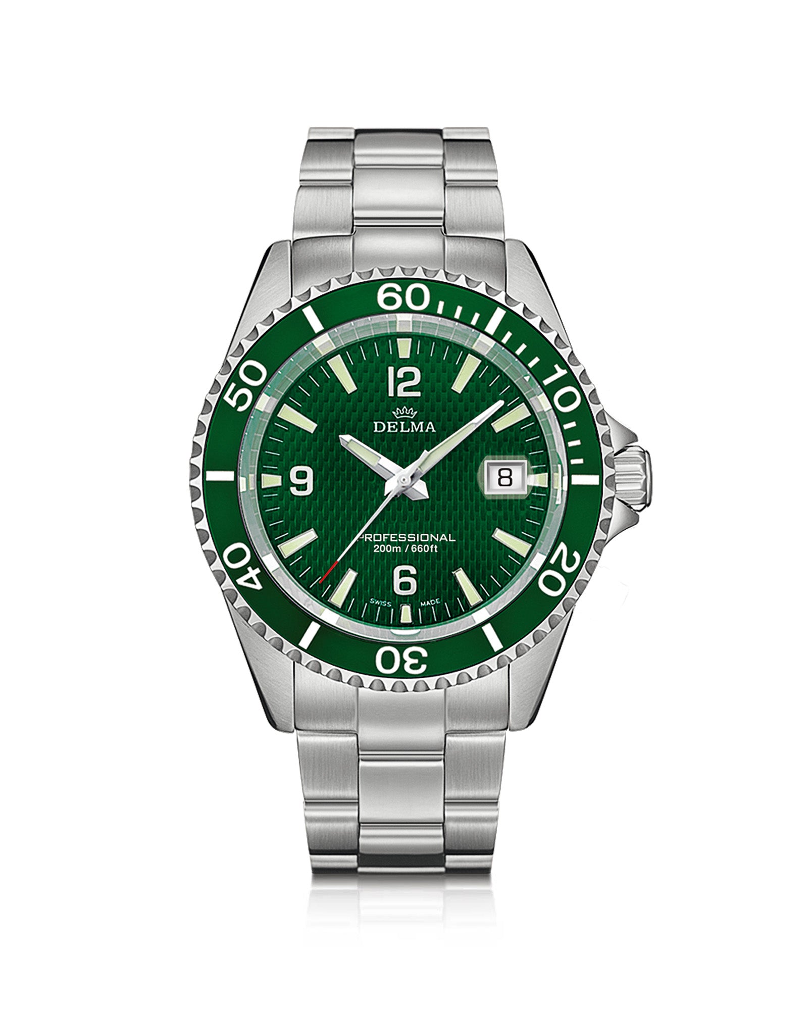 DELMA Santiago stainless steel watch with green dial and green bezel