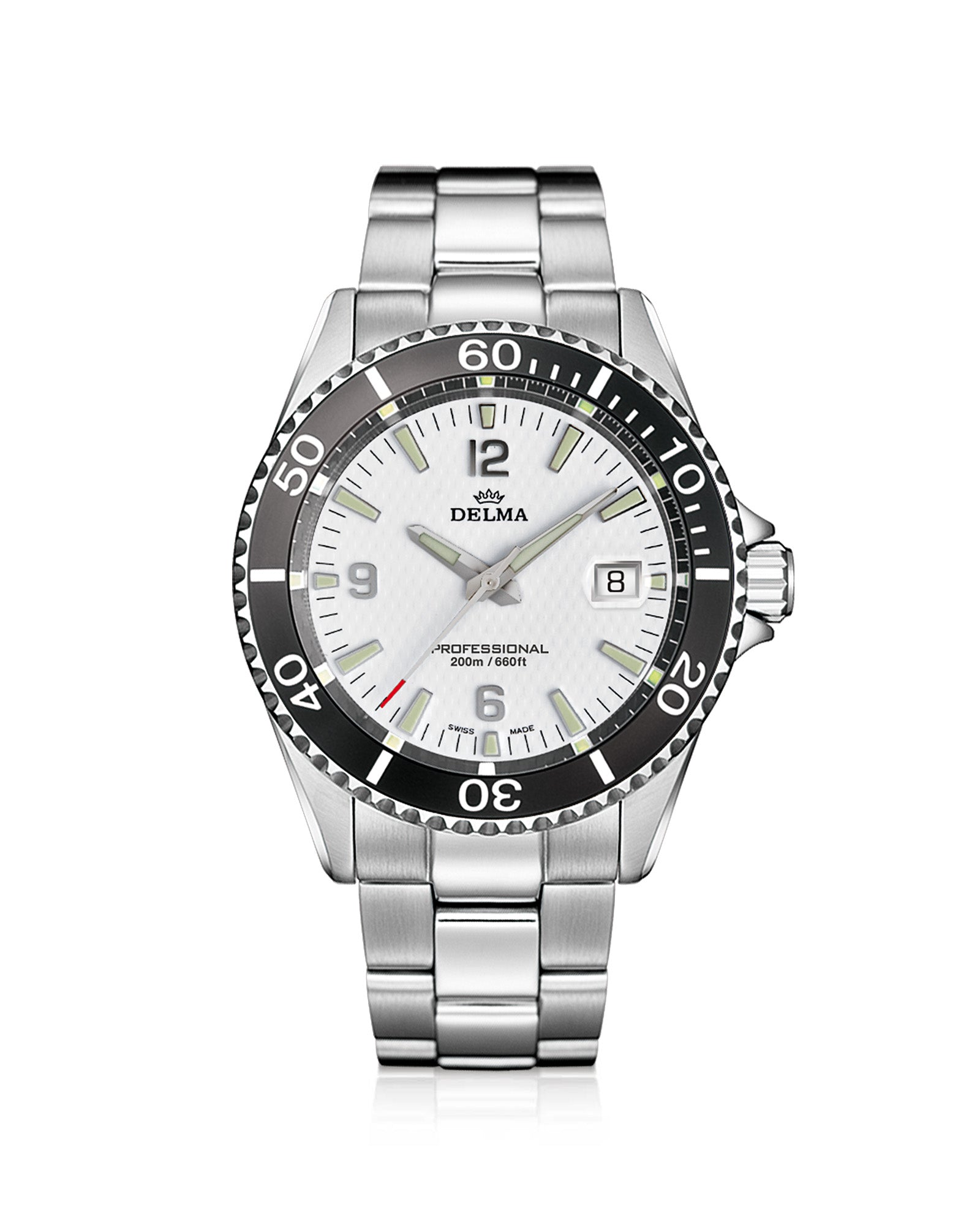 DELMA Santiago stainless steel watch with white dial and black bezel