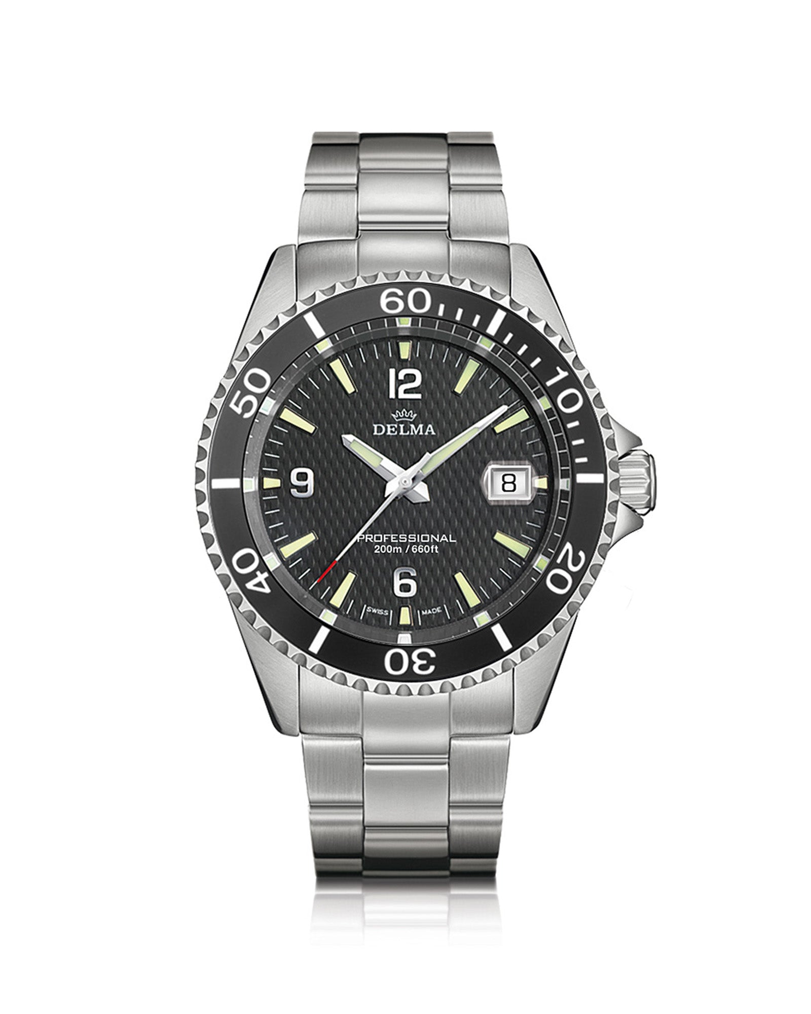 DELMA Santiago stainless steel watch with black dial and black bezel