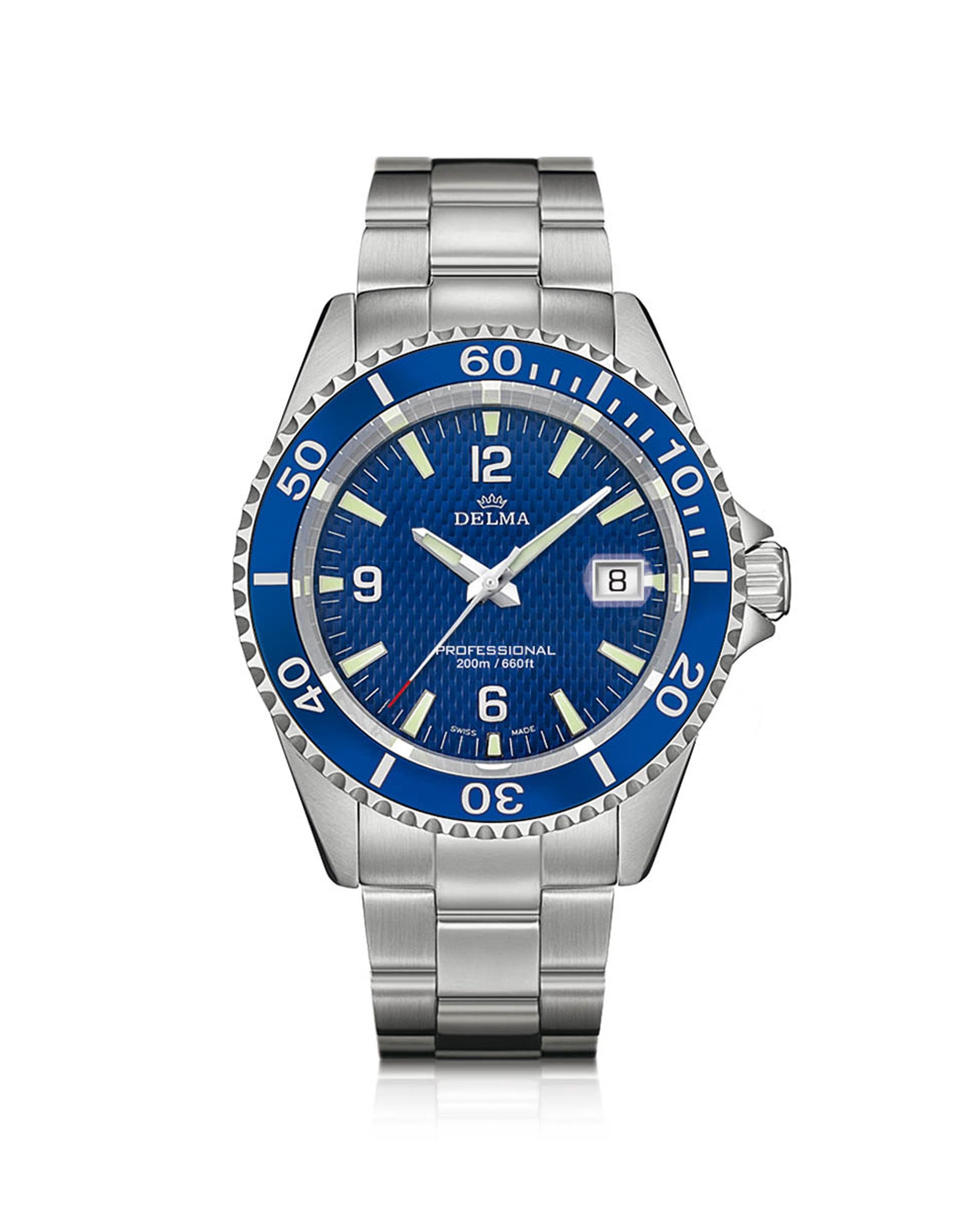 DELMA Santiago stainless steel watch with blue dial and blue bezel