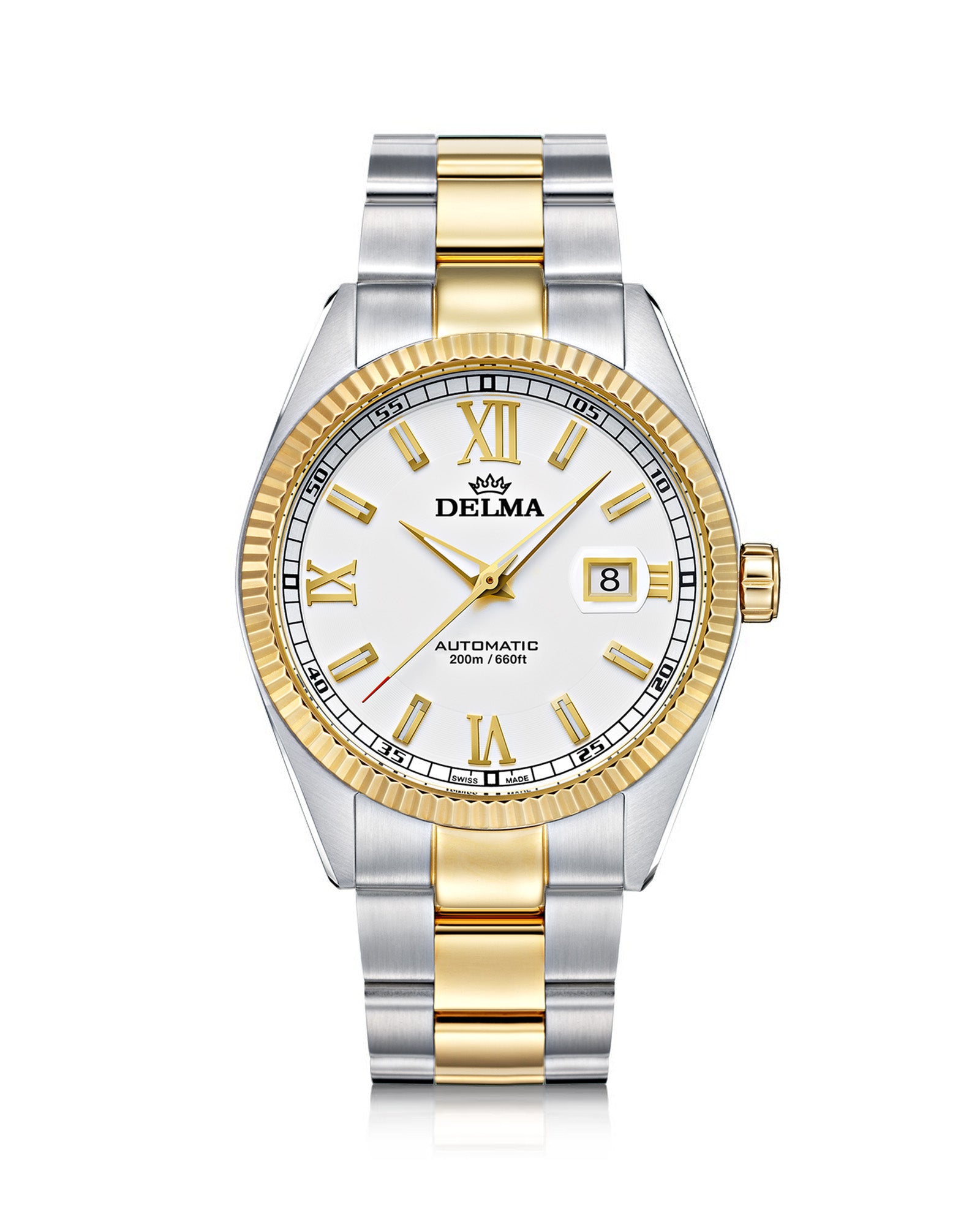 DELMA Sea Star two tone stainless steel and yellow gold PVD watch with white dial 