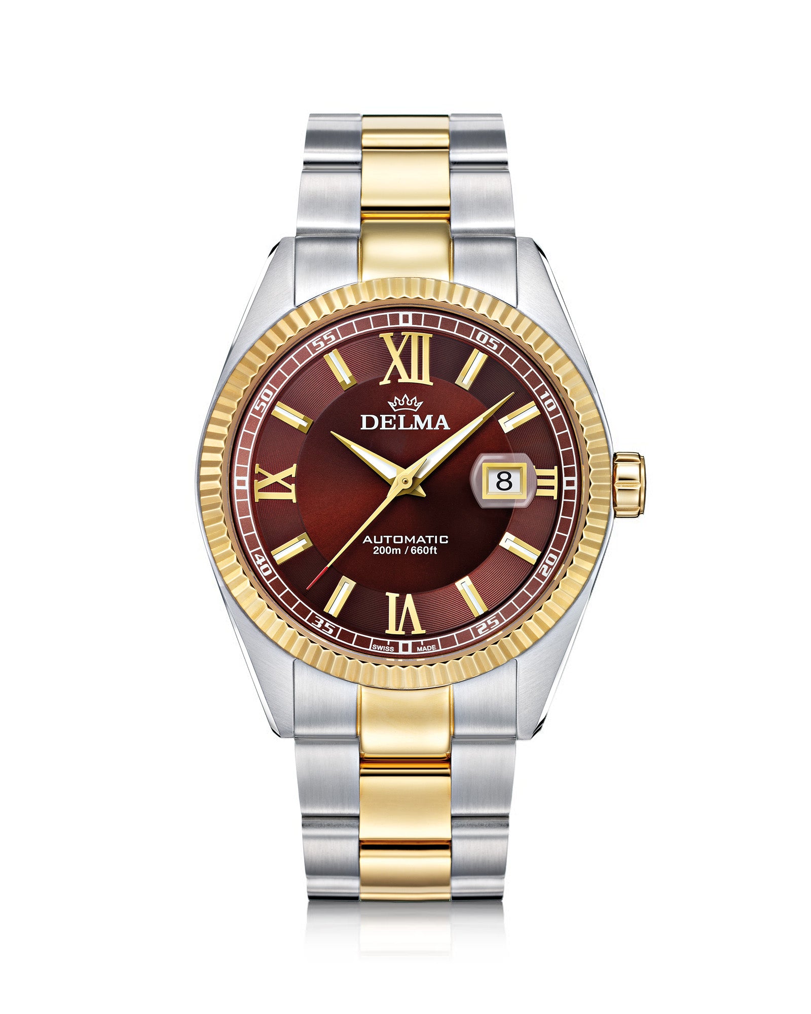 DELMA Sea Star two tone stainless steel and yellow gold PVD watch with brown dial