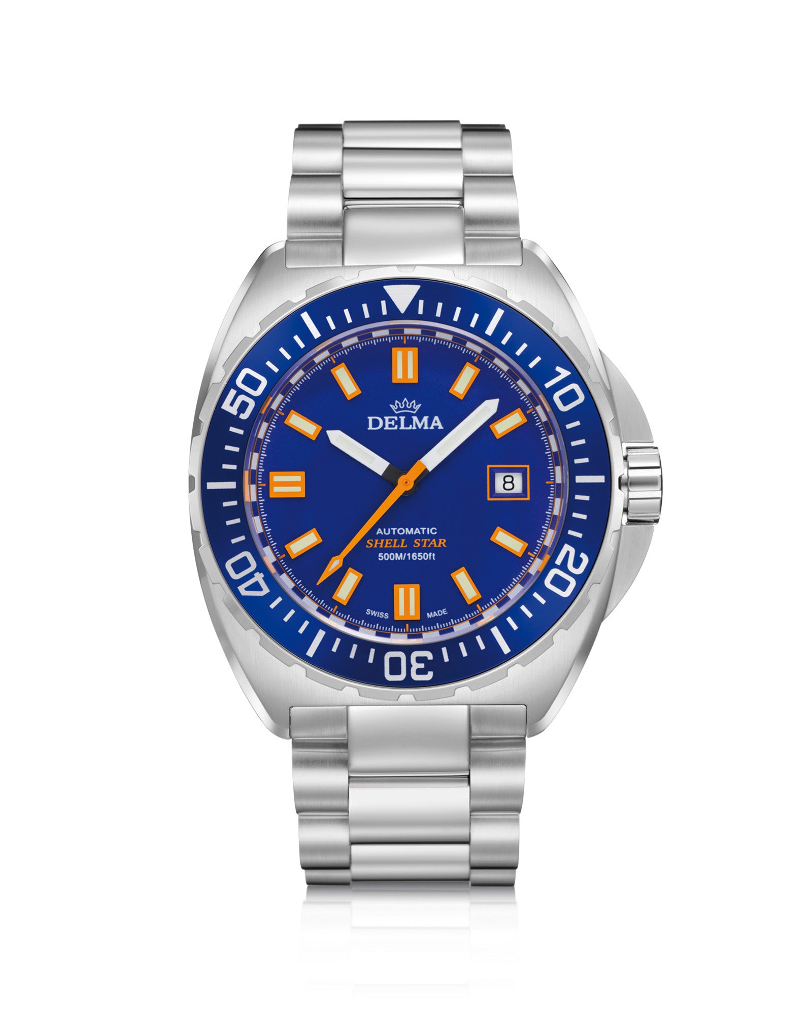 DELMA Shell Star Automatic stainless steel watch with blue dial and blue bezel