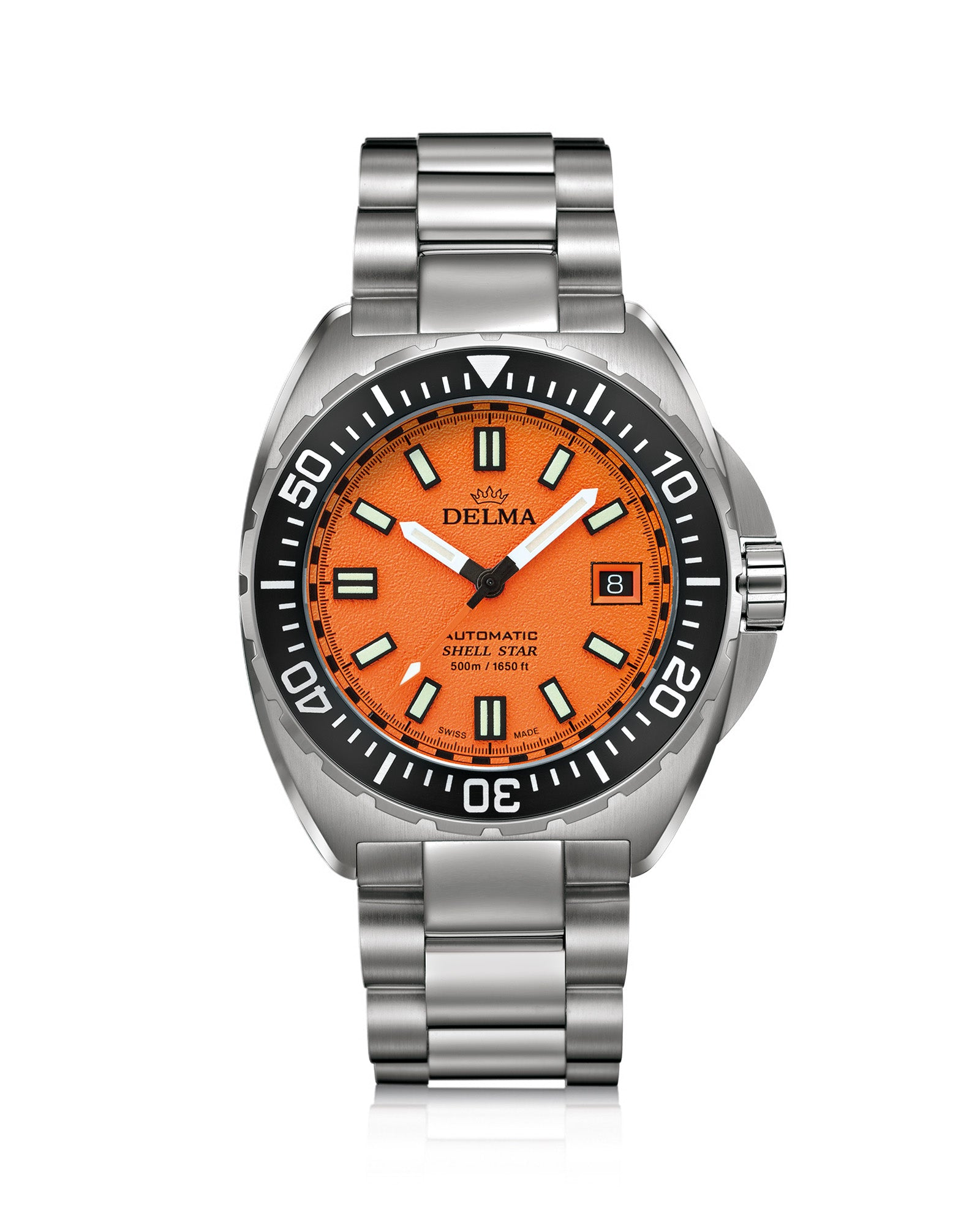 DELMA Shell Star Titanium watch with orange dial and black bezel