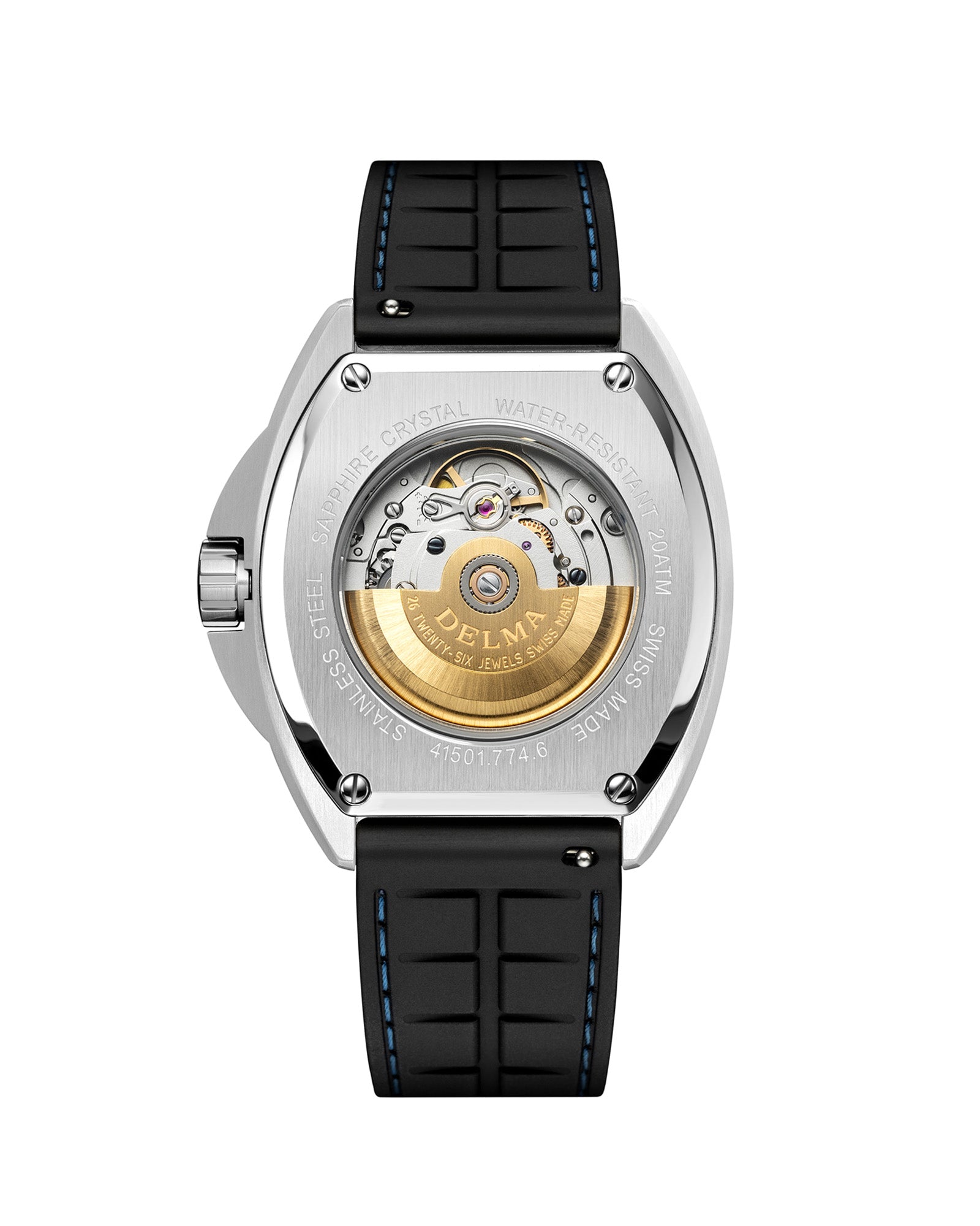 DELMA Shell Star 41 mm Automatic stainless steel watch with black rubber strap case back