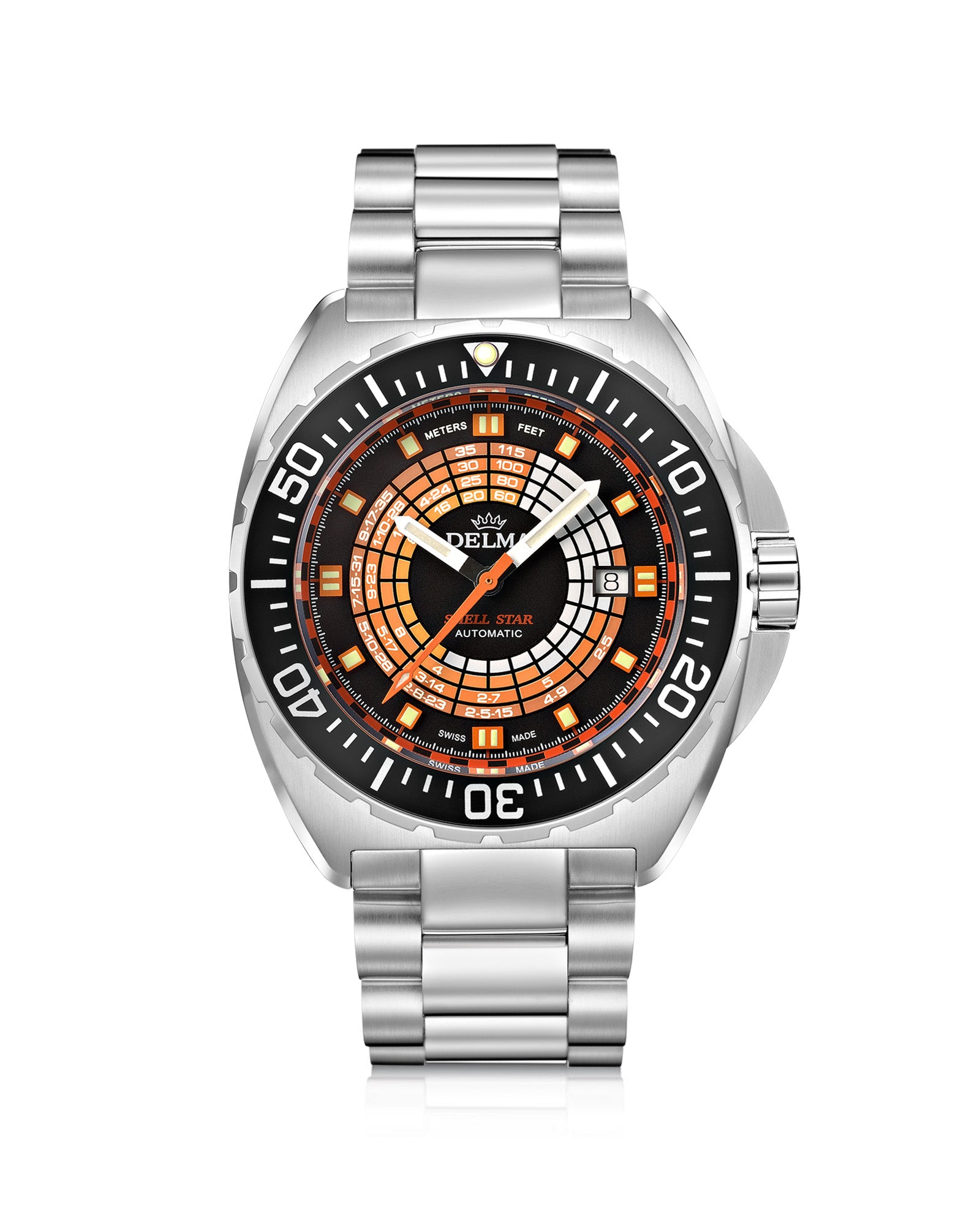 DELMA Shell Star Decompression Timer stainless steel watch with black bezel