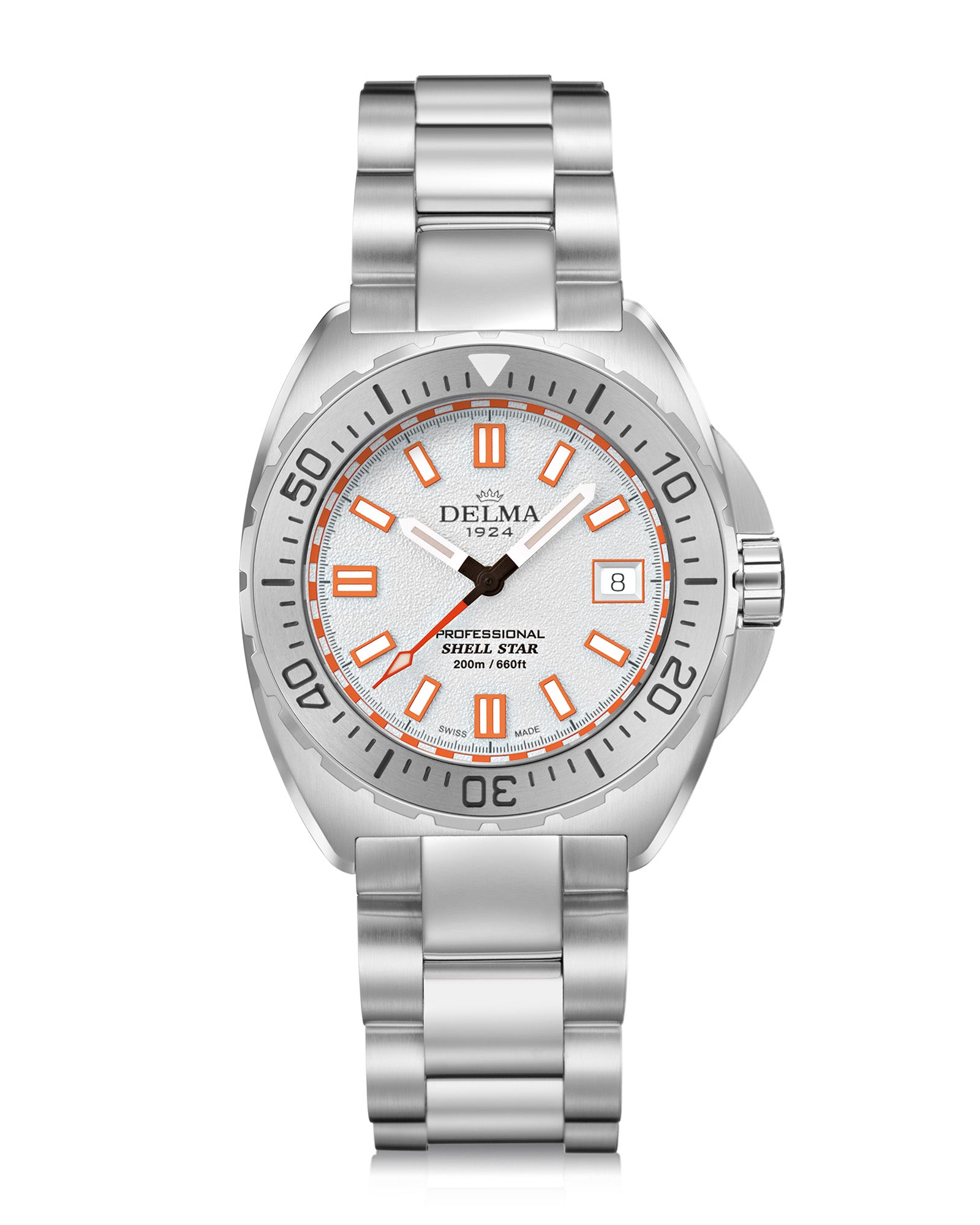 DELMA Shell Star 41 mm stainless steel watch with white dial