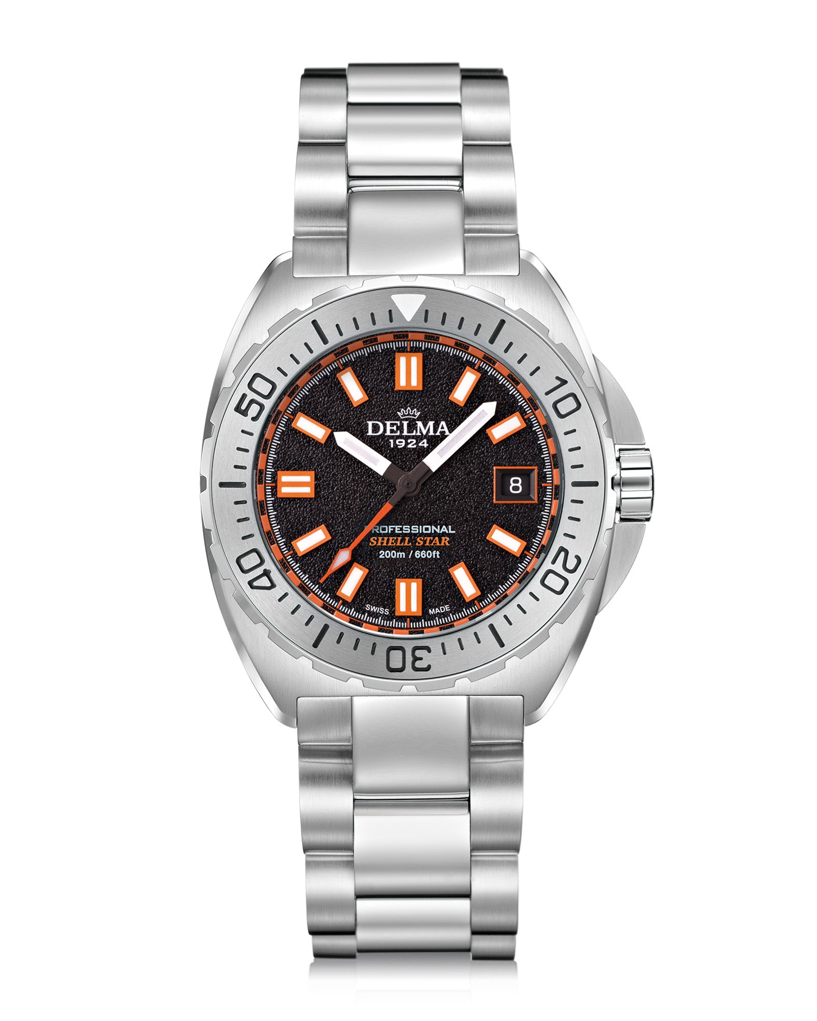 DELMA Shell Star stainless steel watch with black dial