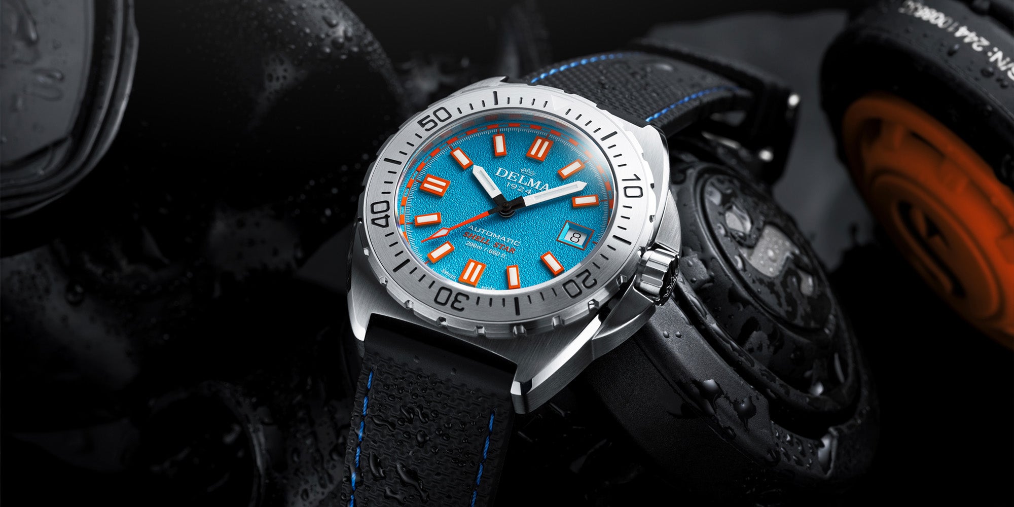 Delma Shell Star 41mm blue dial black rubber strap